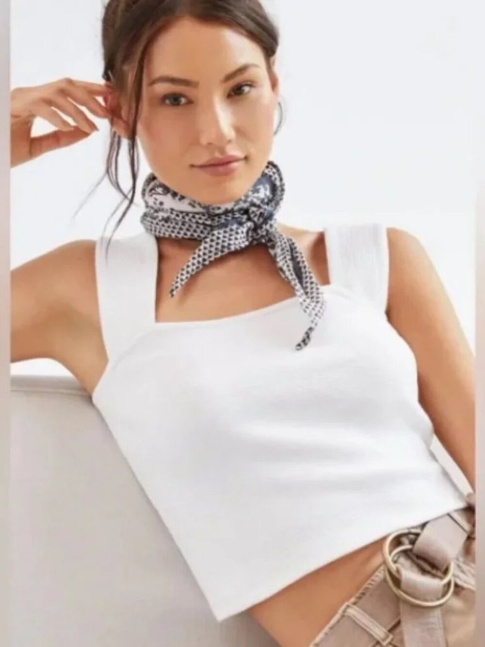 Anthropologie Daily Practice Textured Square-Neck Tank | Cotton Stretch Top